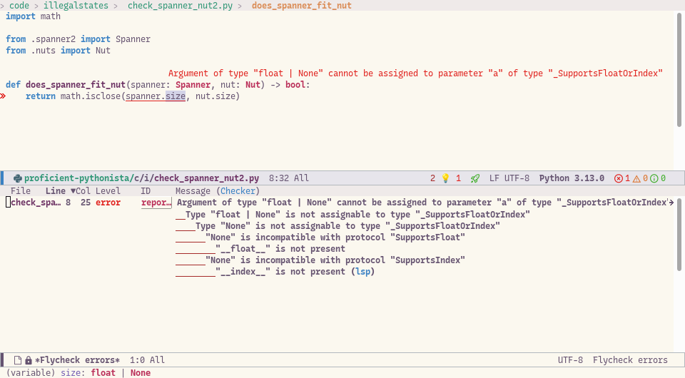 Argument of type "float | None" cannot be assigned to parameter "a" of type "_SupportsFloatOrIndex" in function "isclose". Type "float | None" is not assignable to type "_SupportsFloatOrIndex". Type "None" is not assignable to type "_SupportsFloatOrIndex". "None" is incompatible with protocol "SupportsFloat". "__float__" is not present. "None" is incompatible with protocol "SupportsIndex". "__index__" is not present (lsp)
